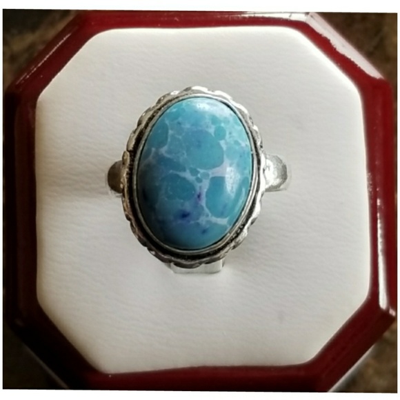 Jewelry - Genuine Larimar Cabochon Ring Size 7